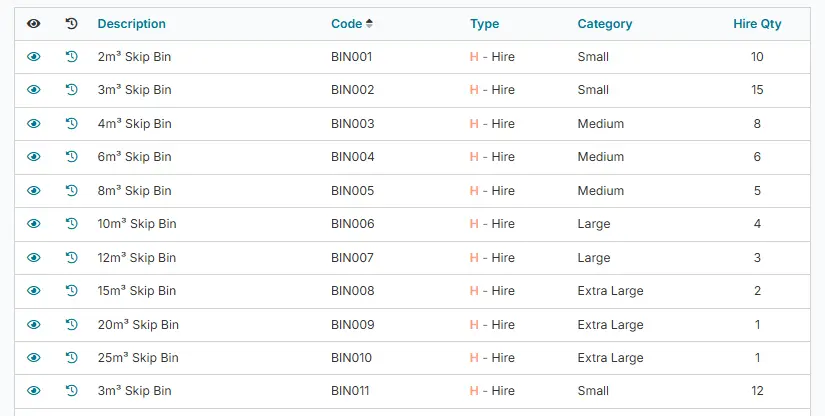 Manage your hire asset list with ease